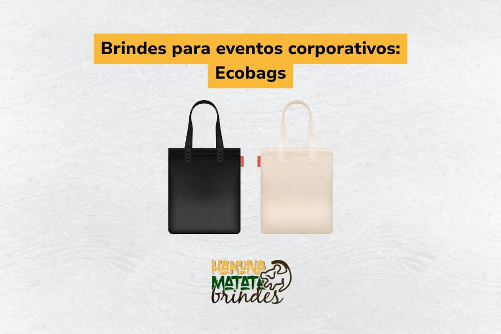 Ecobags personalizadas em cores neutras como brinde sustentável para evento corporativo.